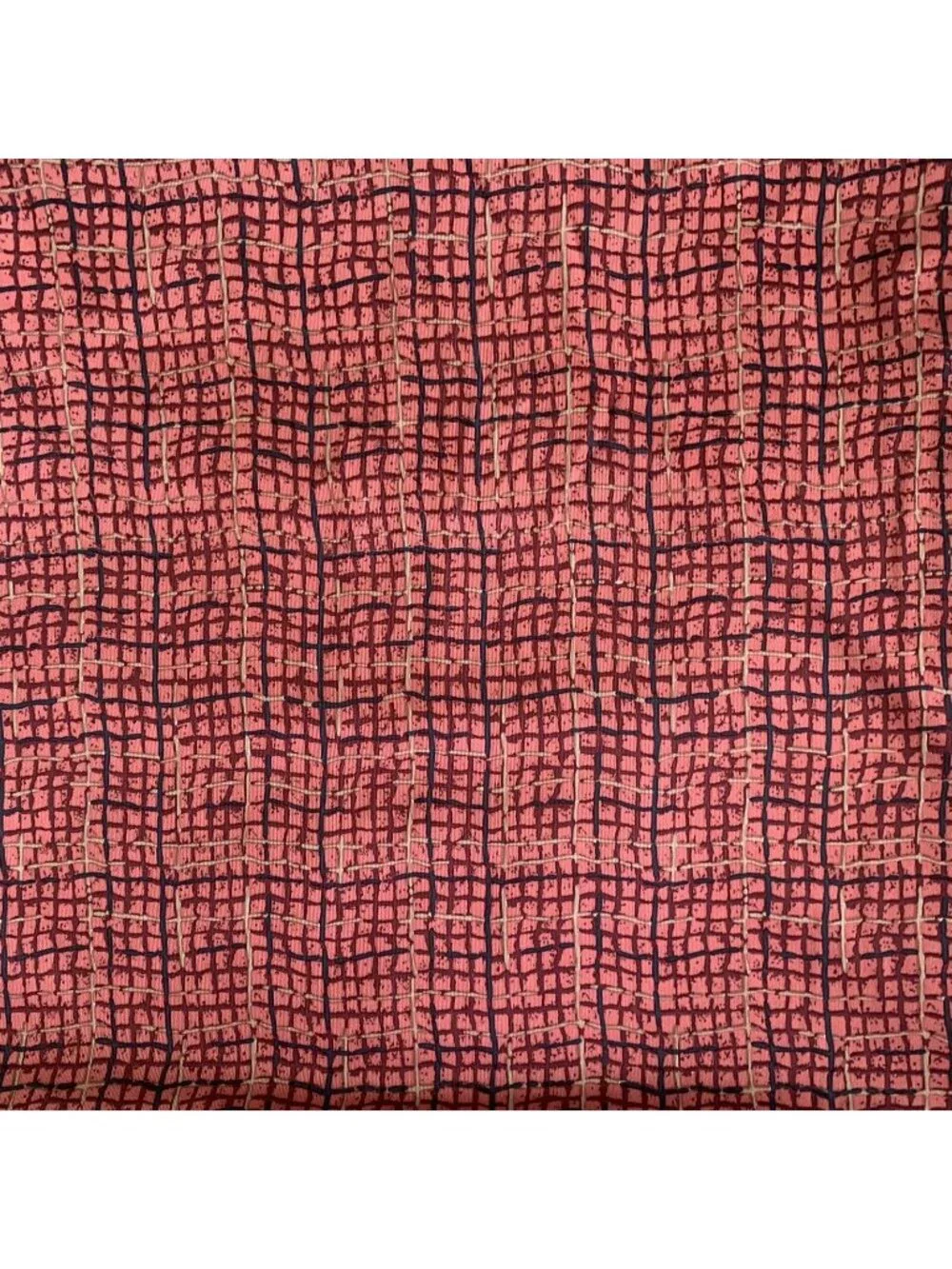 Vintage Dark Pink Tan Blue Polyester Geometric Pattern Fabric 2.5 Yards 60”x108”